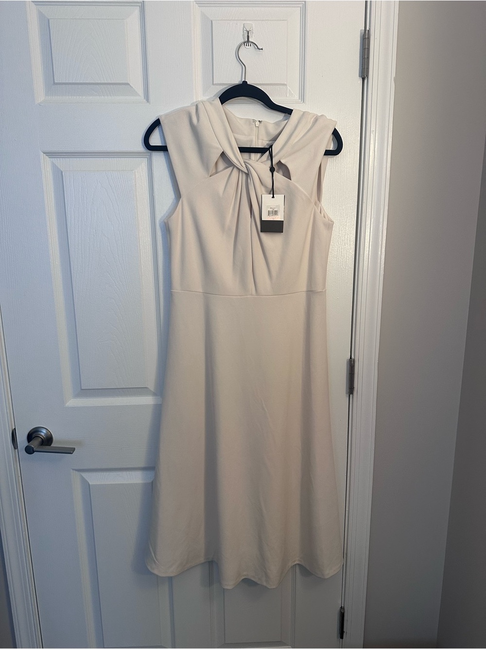 DKNY Sleeveless Twist-Neck Cream Dress
